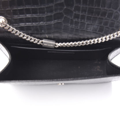 Saint Laurent Calfskin Crocodile Embossed Medium Classic Monogram Kate Tassel Satchel Black 4 of 10