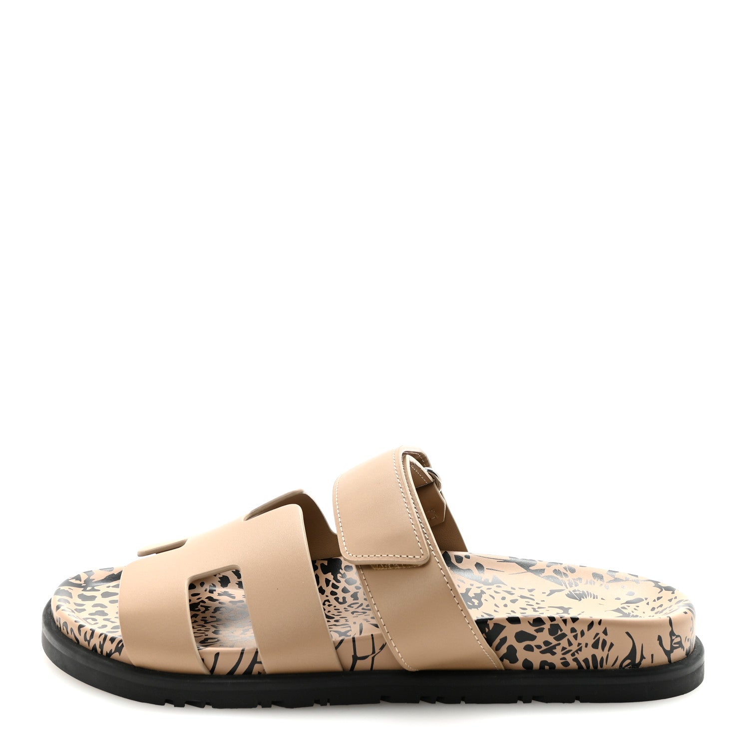 Hermes Calfskin Leopard Womens Chypre Sandals 38.5 Beige Argile