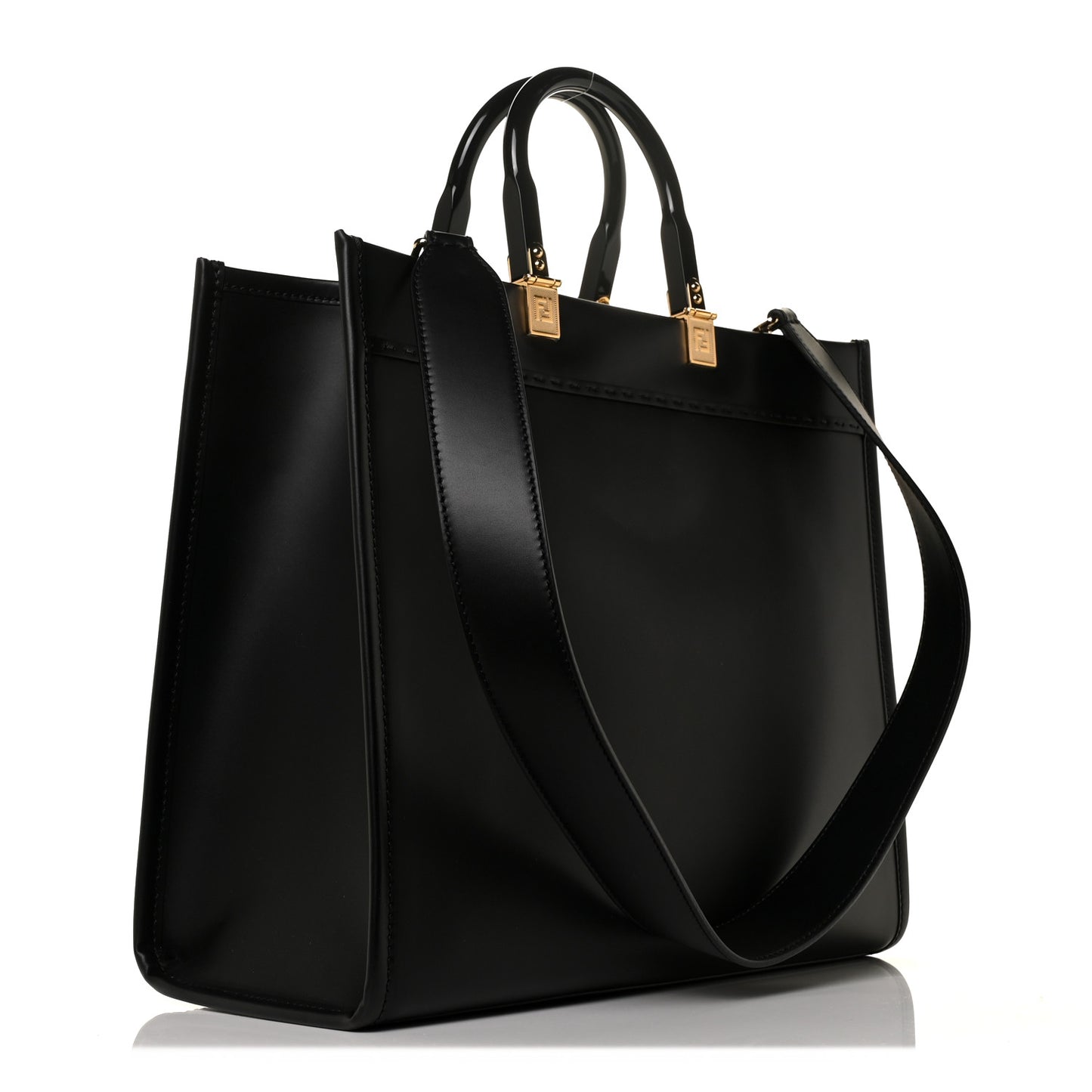 X VERSACE Calfskin Plexiglass Fendace Medium Fendi Sunshine Shopper Tote Black