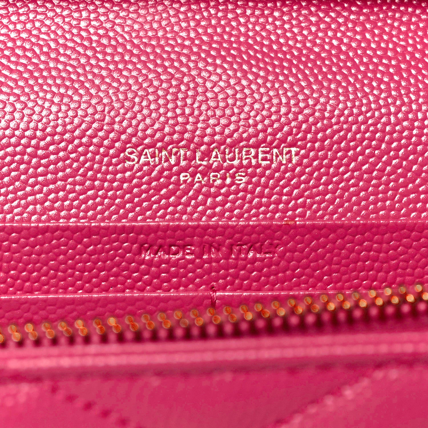 Saint Laurent Grain De Poudre Matelasse Chevron Monogram Chain Wallet Fuxia Couture 6 of 11