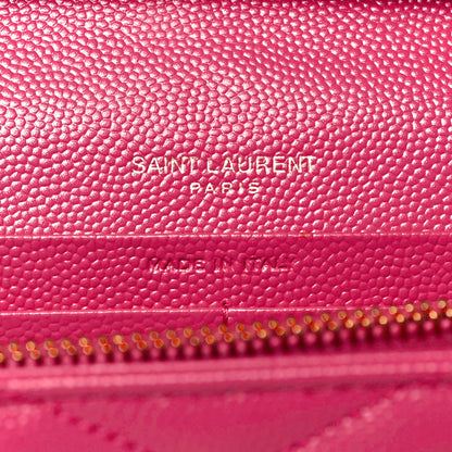 Saint Laurent Grain De Poudre Matelasse Chevron Monogram Chain Wallet Fuxia Couture 6 of 11