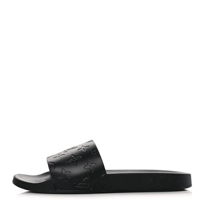 Louis Vuitton Rubber Embossed Monogram Mens Waterfront Mules 9 Black 1 of 8