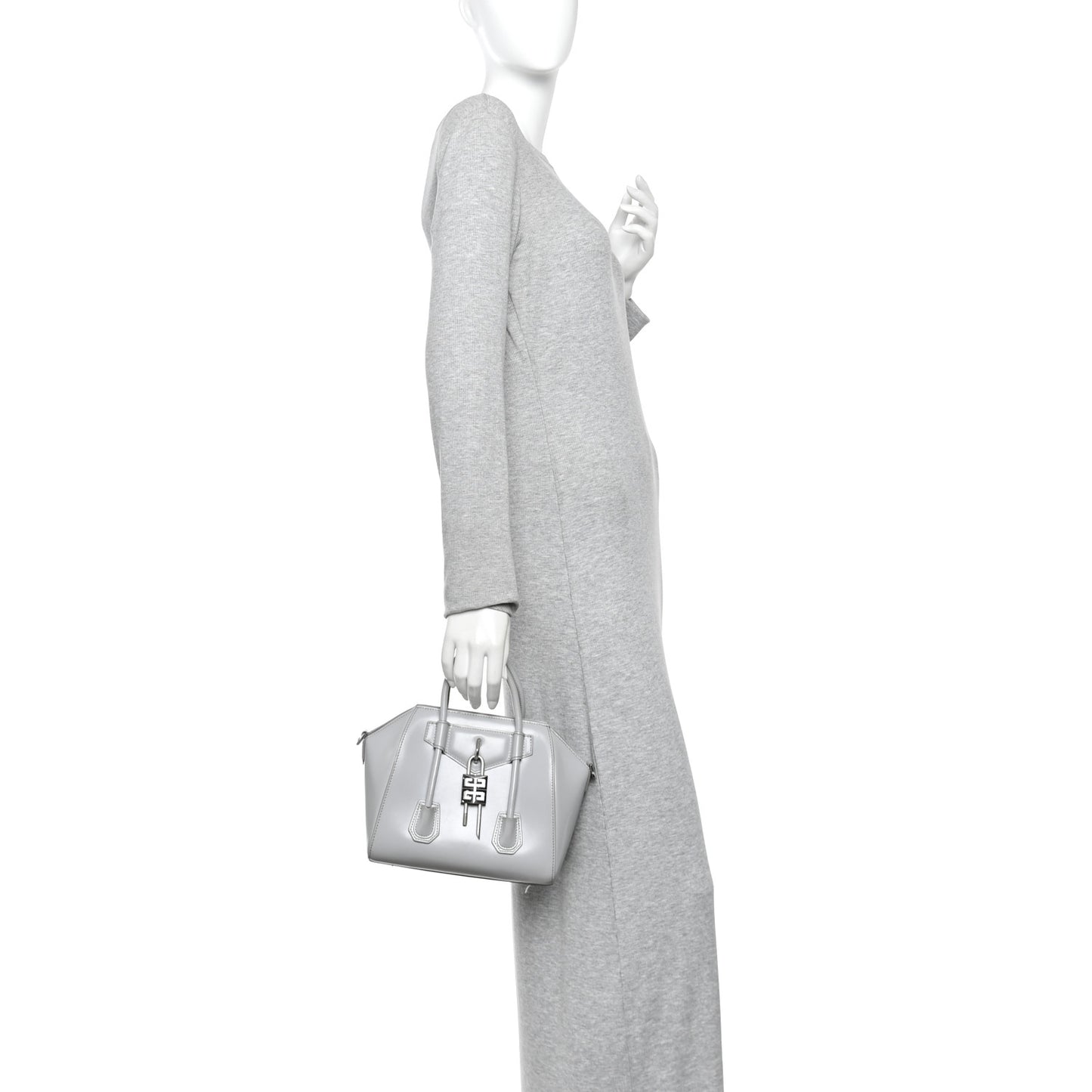 Box Calfskin Mini Lock Antigona Shoulder Bag Medium Grey
