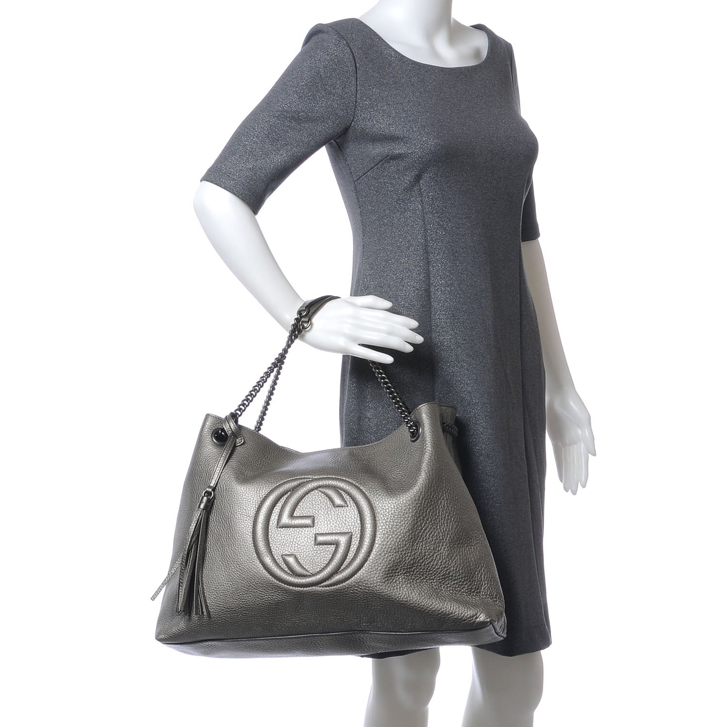 Metallic Pebbled Calfskin Large Soho Chain Shoulder Bag Sasso