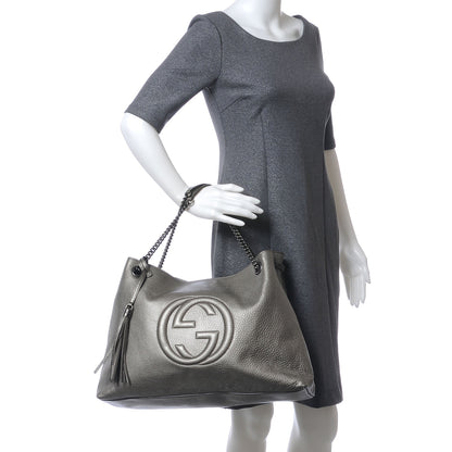 Gucci Metallic Pebbled Calfskin Large Soho Chain Shoulder Bag Sasso 2 of 7