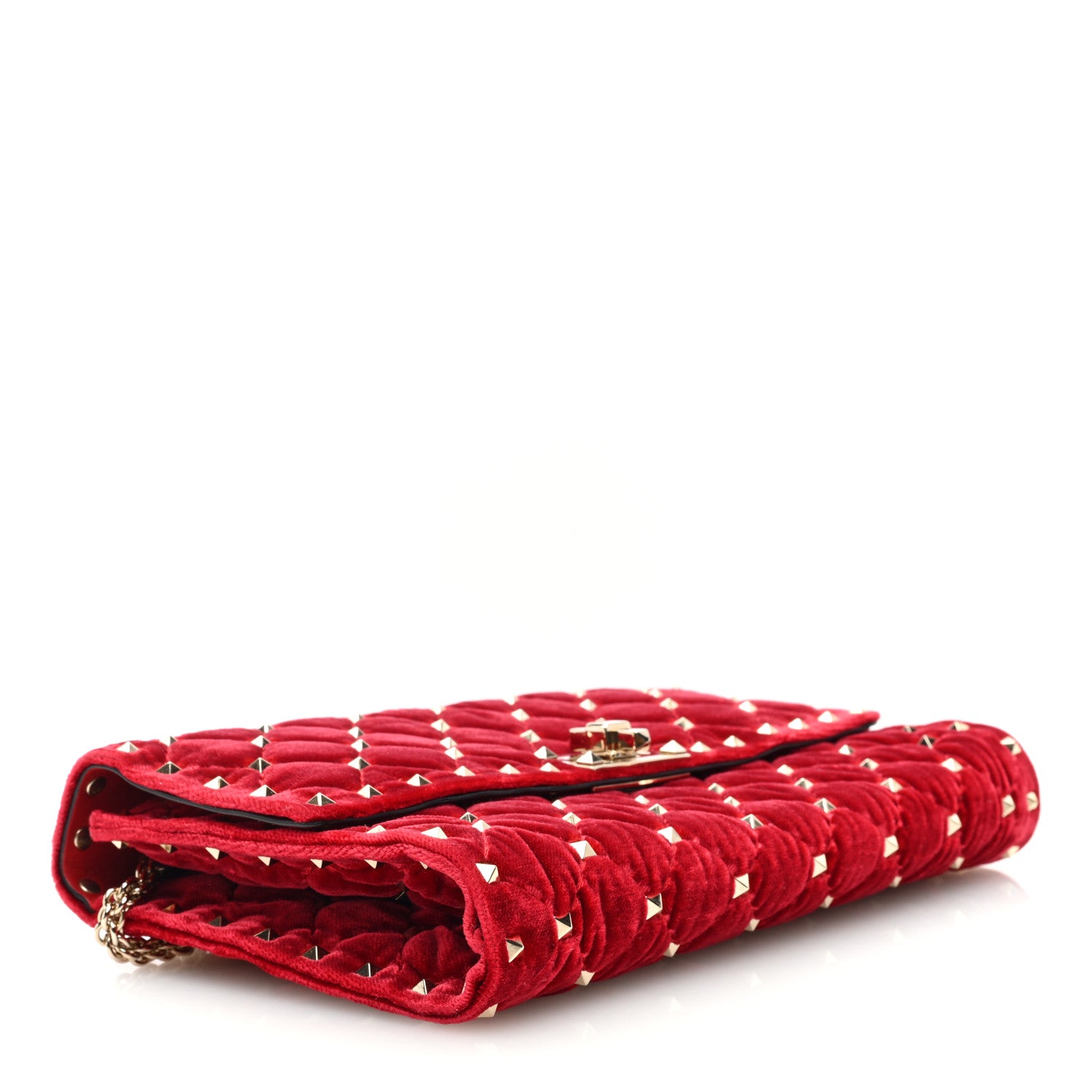 Valentino Garavani Velvet Rockstud Spike Wallet on Chain Rosso Valentino 4 of 9