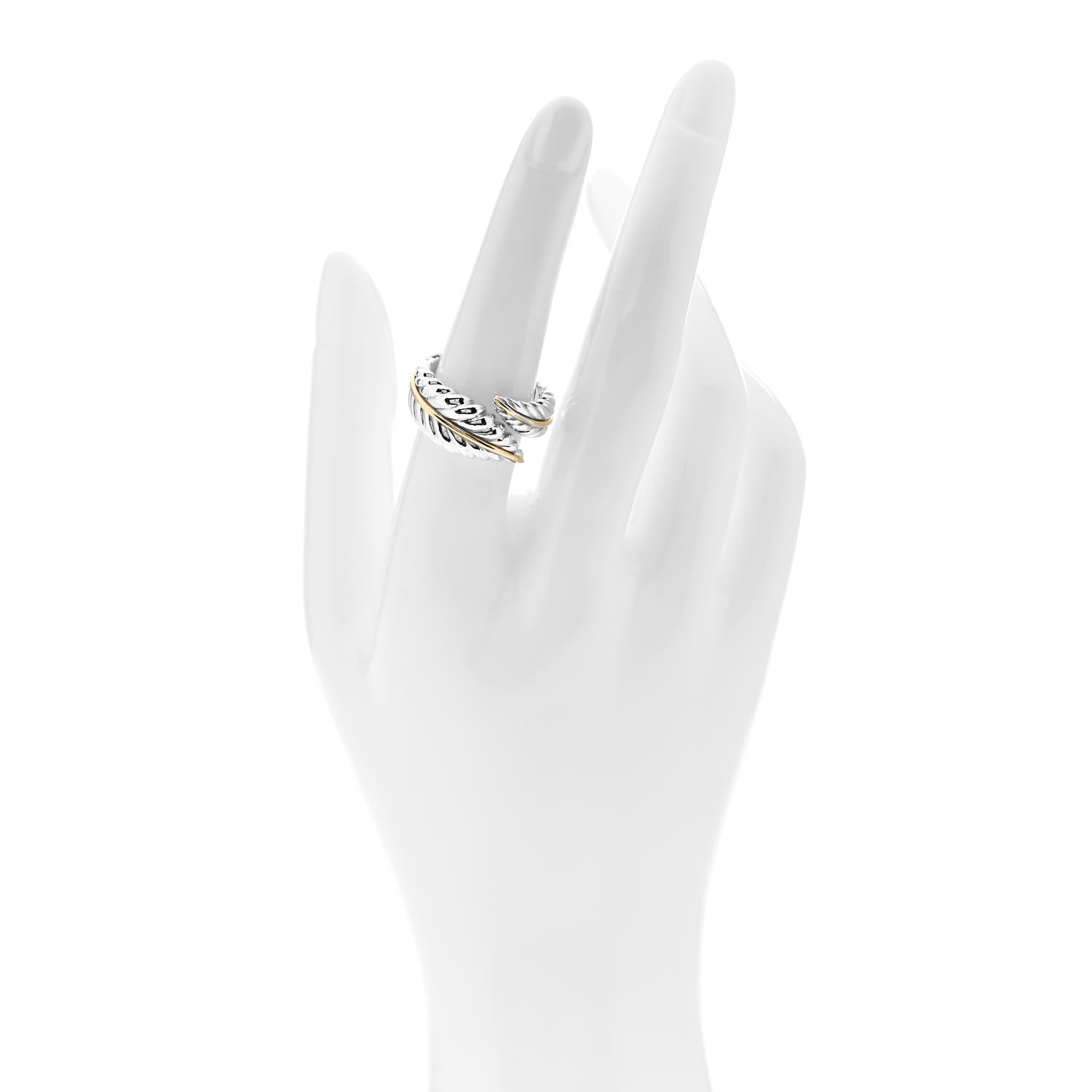 Tiffany Sterling Silver 18K Yellow Gold Leaf Bypass Ring 54 7 2 of 4