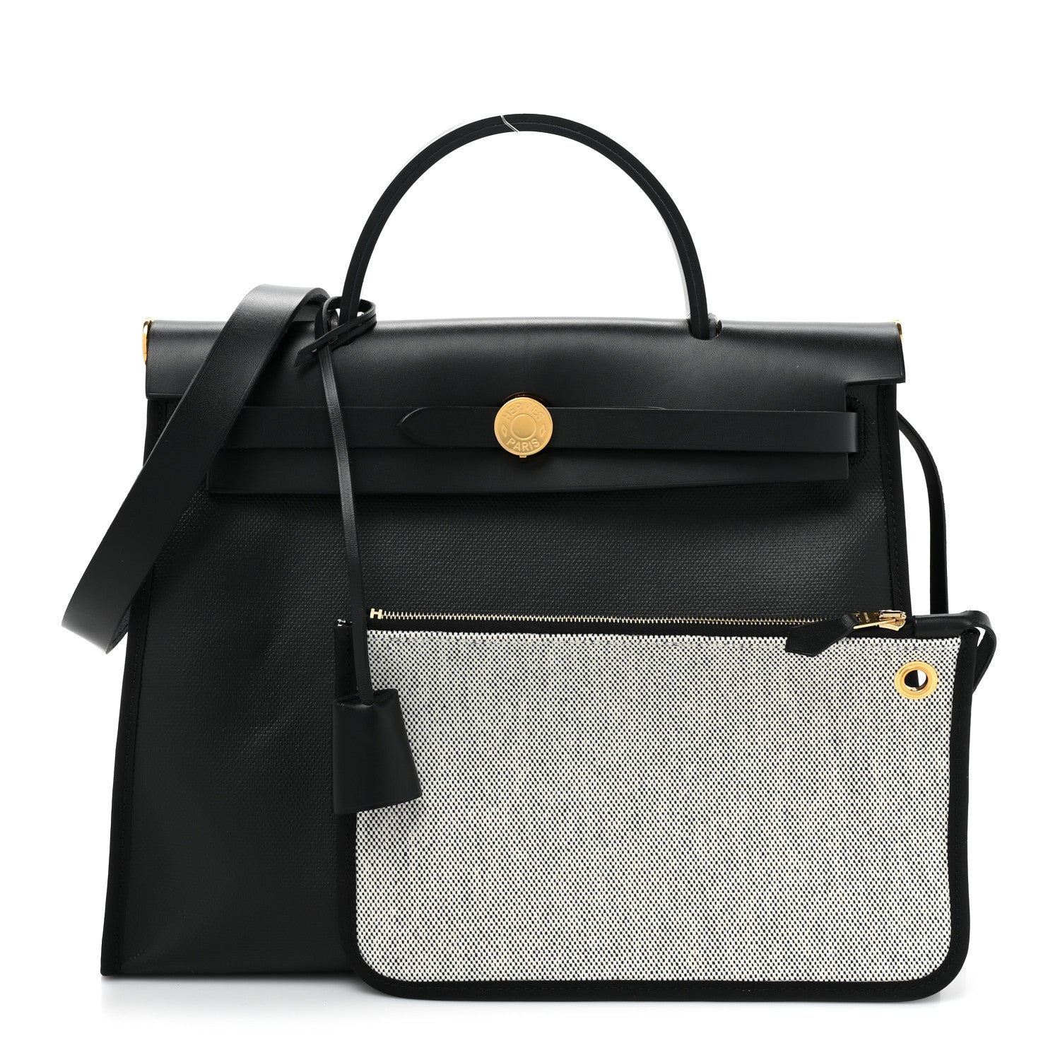 Hermes Toile H Berline Vache Hunter Herbag Zip PM 31 Black Ecru 1 of 10