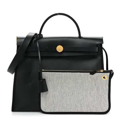 Hermes Toile H Berline Vache Hunter Herbag Zip PM 31 Black Ecru 1 of 10
