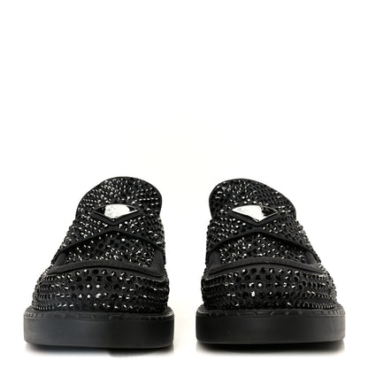 Prada Satin Crystal Metal Triangle Logo Mens Loafers  8.5 Black 3 of 12
