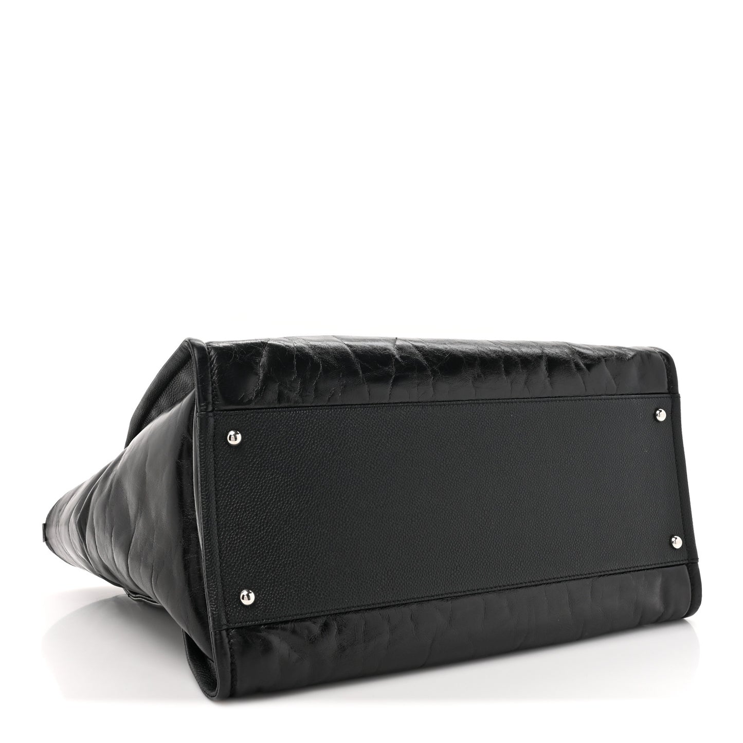 Glazed Calfskin Medium Deauville Tote Black