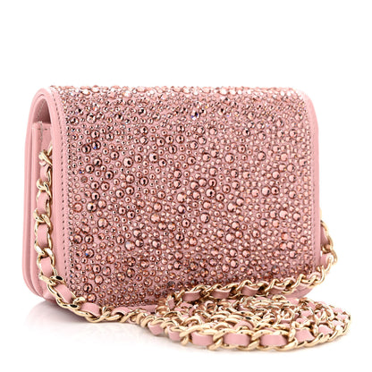 Chanel Lambskin Crystal Diamante Clutch With Chain Light Pink 2 of 9