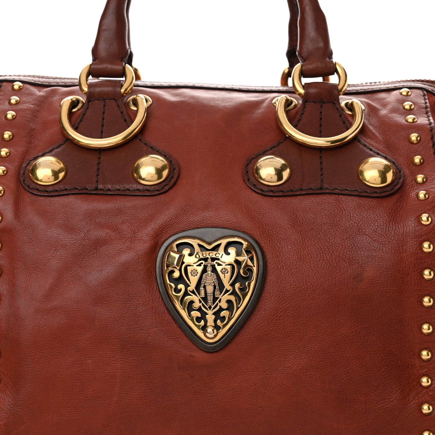 Gucci Calfskin Large Babouska Studded Boston Red 8 of 15