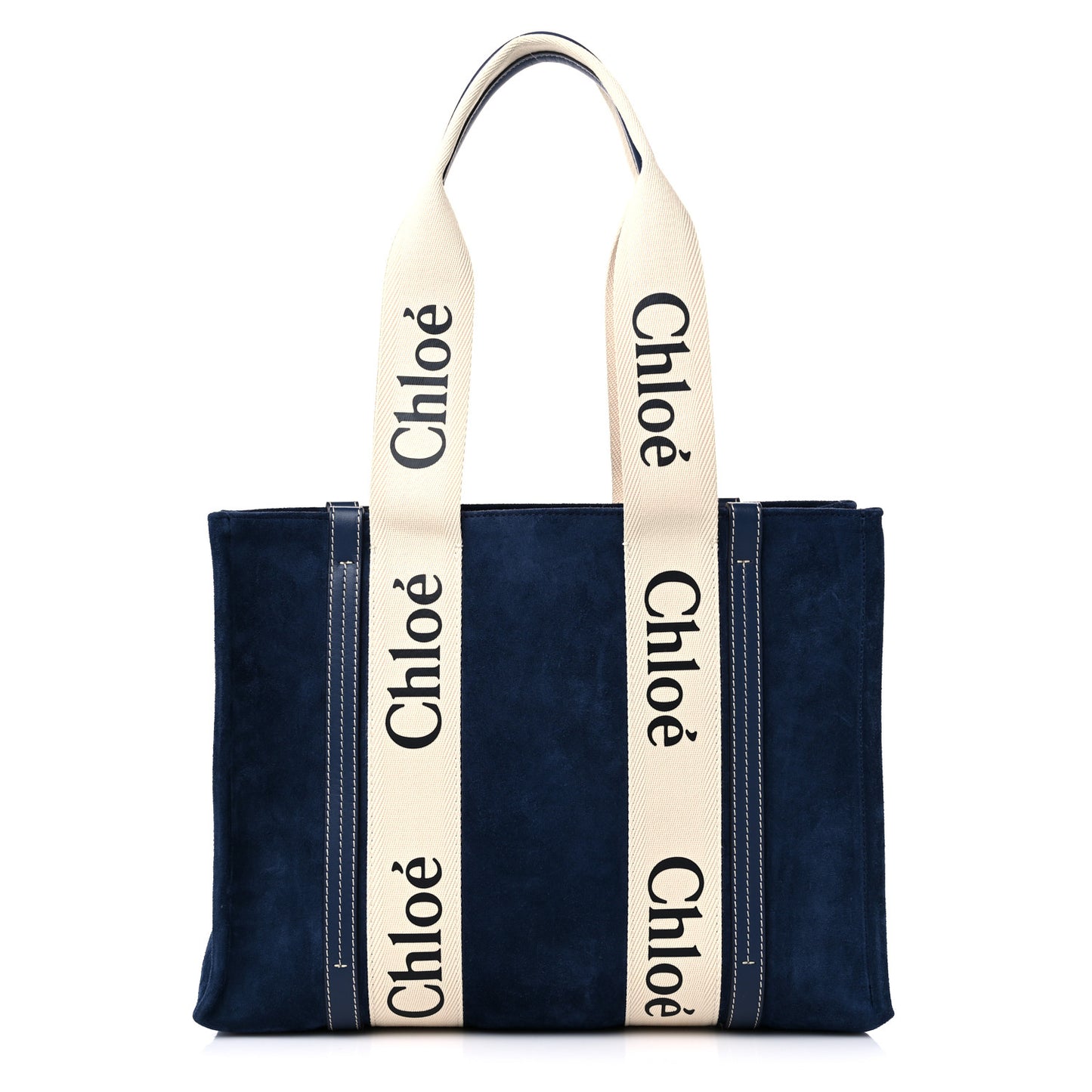 Suede Calfskin Medium Woody Ribbon Tote Navy
