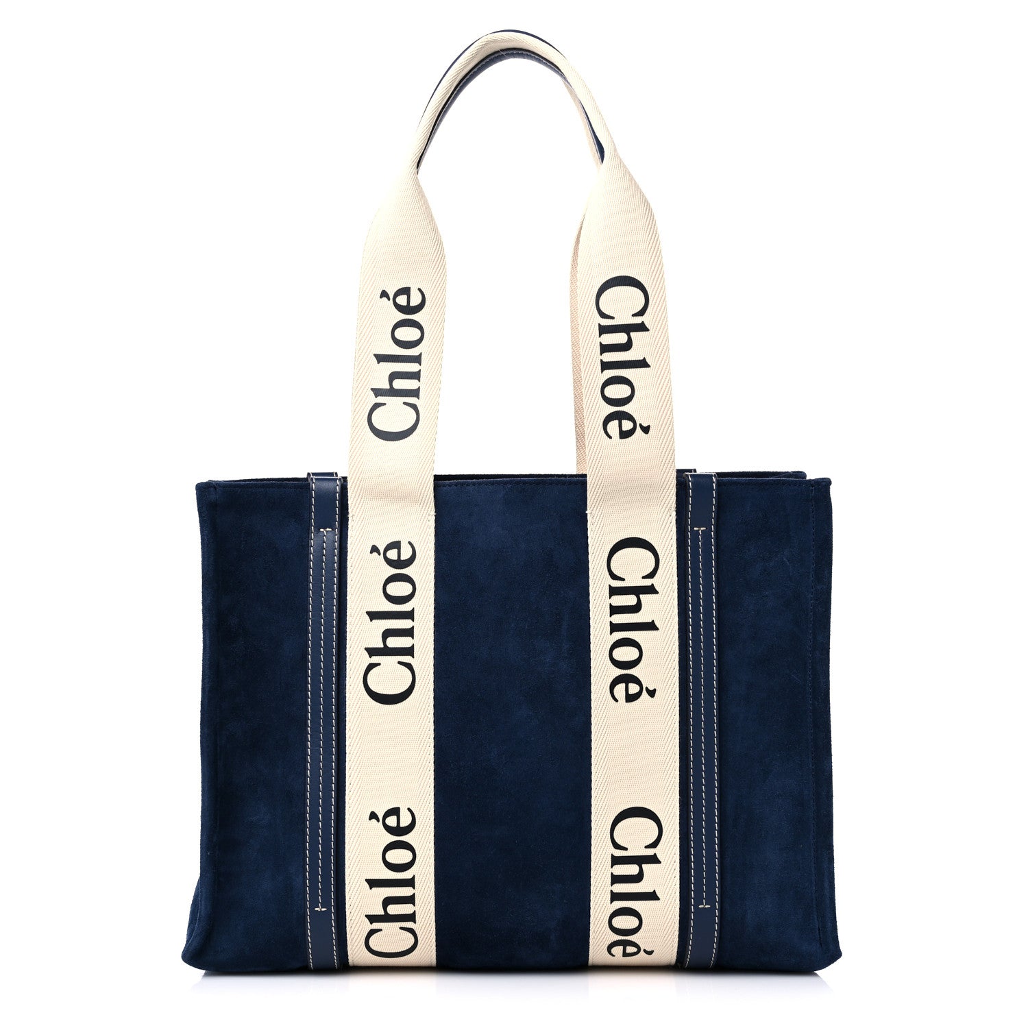 Chloe Suede Calfskin Medium Woody Ribbon Tote Navy 1 of 9