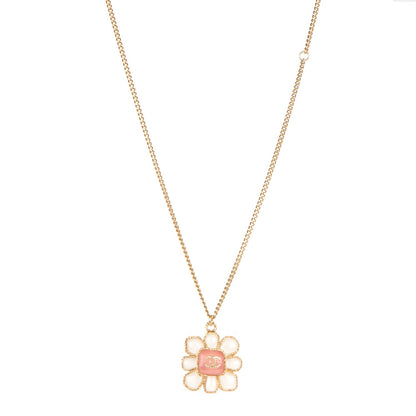 Chanel Gripoix Poured Glass CC Korean Blossom Pendant Necklace Pink Gold 1 of 5