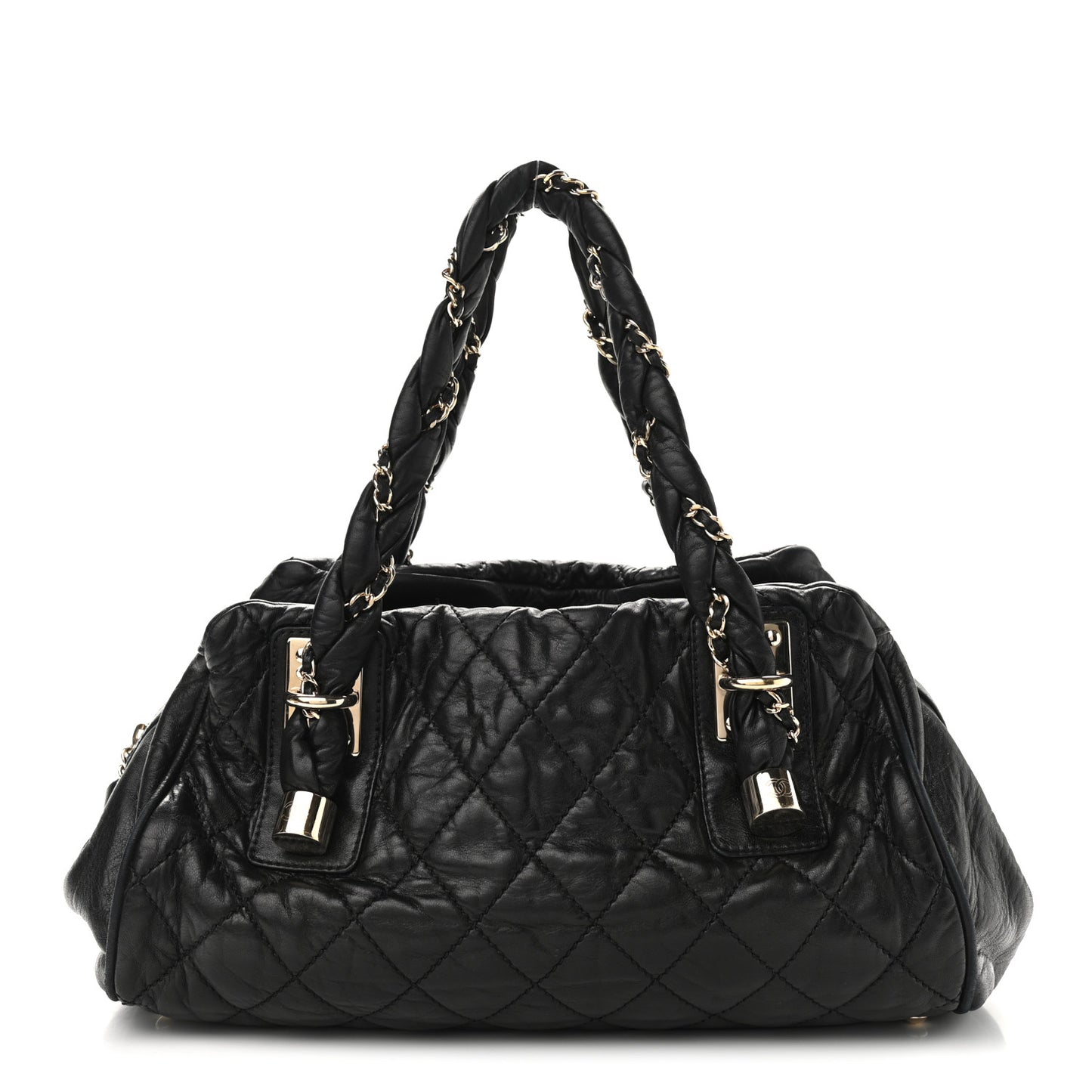 Distressed Lambskin Lady Braid Bowler Black
