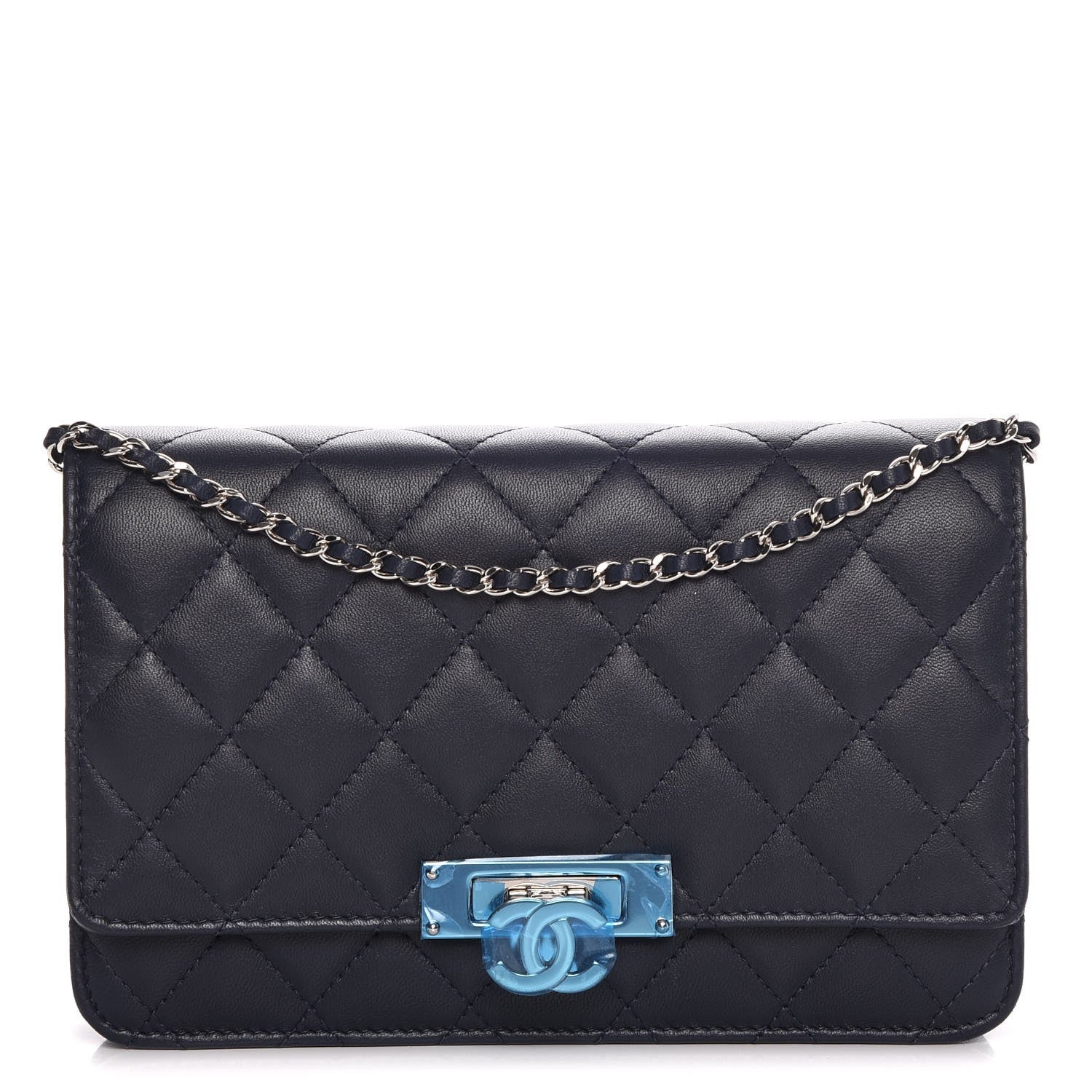 Chanel Lambskin Quilted Golden Class Wallet on Chain WOC Navy 1 of 9