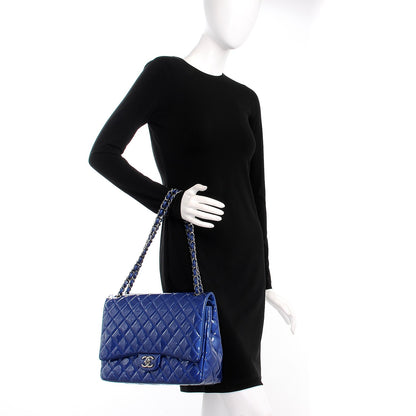 Chanel Patent Quilted Maxi Double Flap Blue 3 of 8