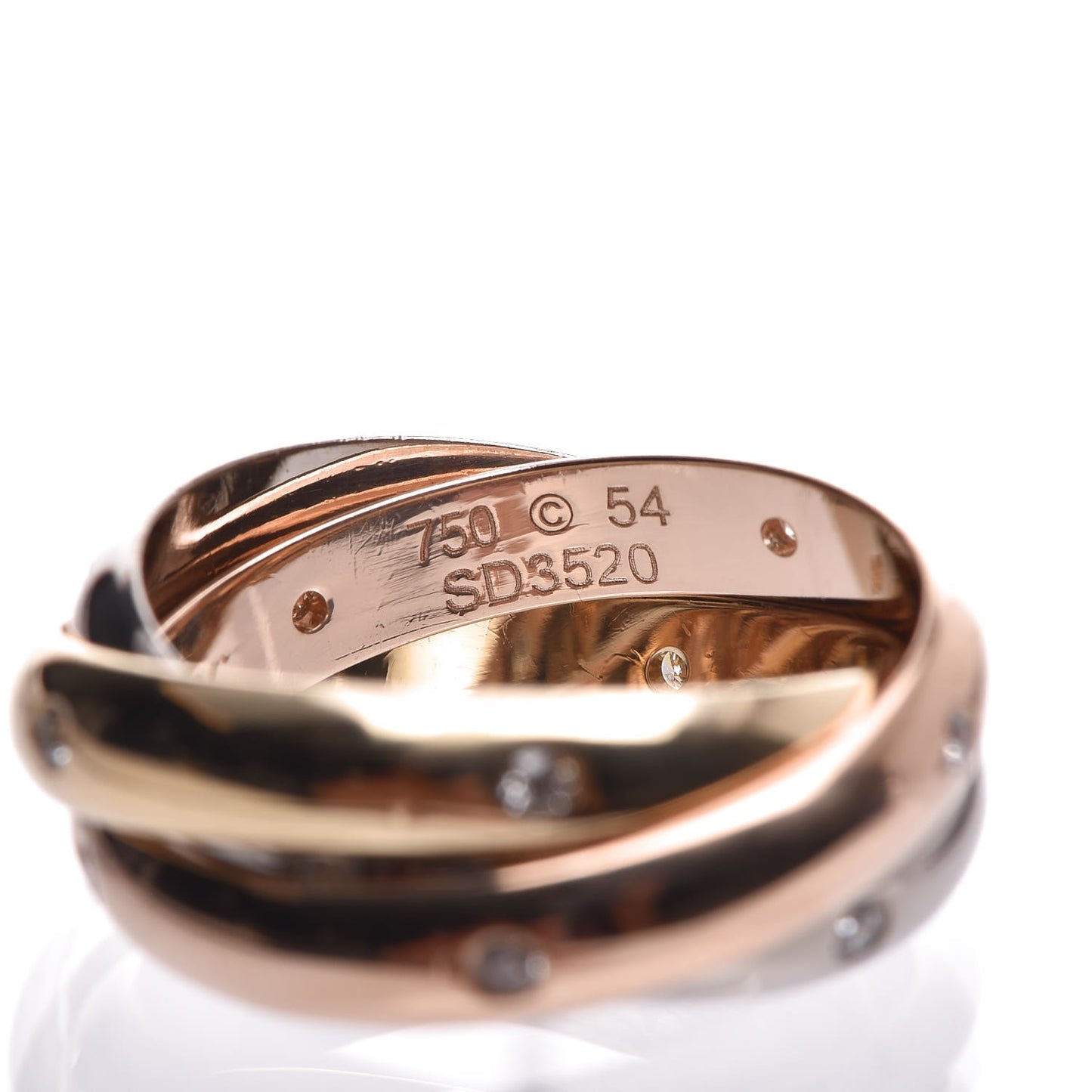 18K Pink Yellow White Gold Diamond Trinity Ring 54 6.75