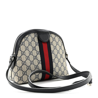 Gucci GG Supreme Monogram Textured Dollar Calfskin Web Small Ophidia Dome Shoulder Bag Beige Blue 3 of 14