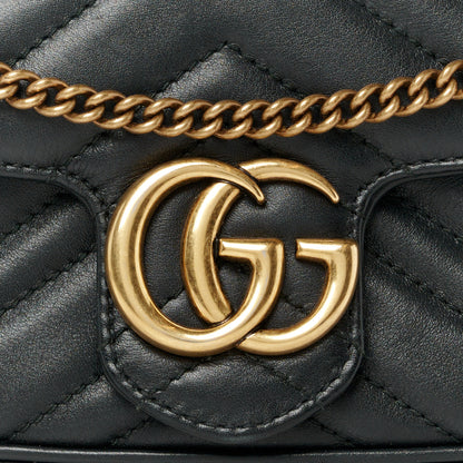 Gucci Calfskin Matelasse Super Mini GG Marmont Shoulder Bag Black 8 of 10