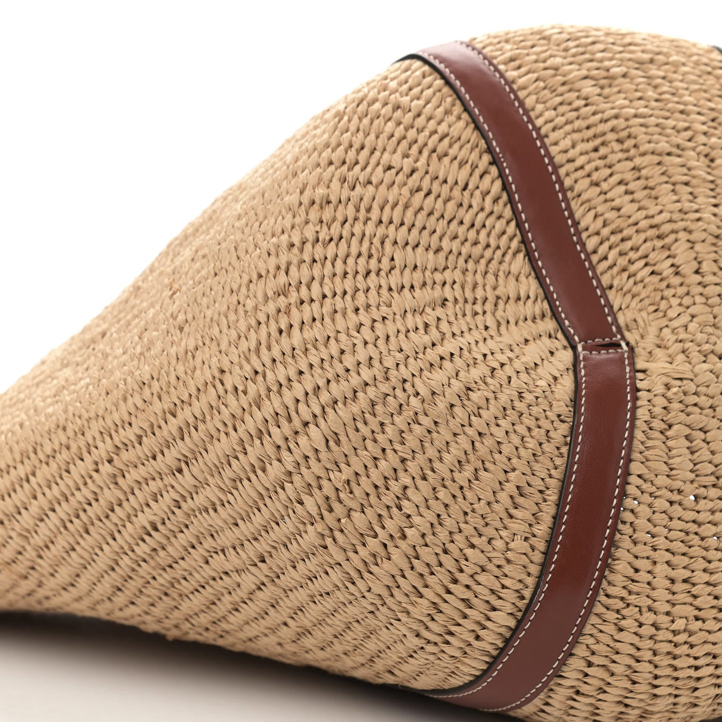 Raffia Calfskin Large Basket Tote Tan