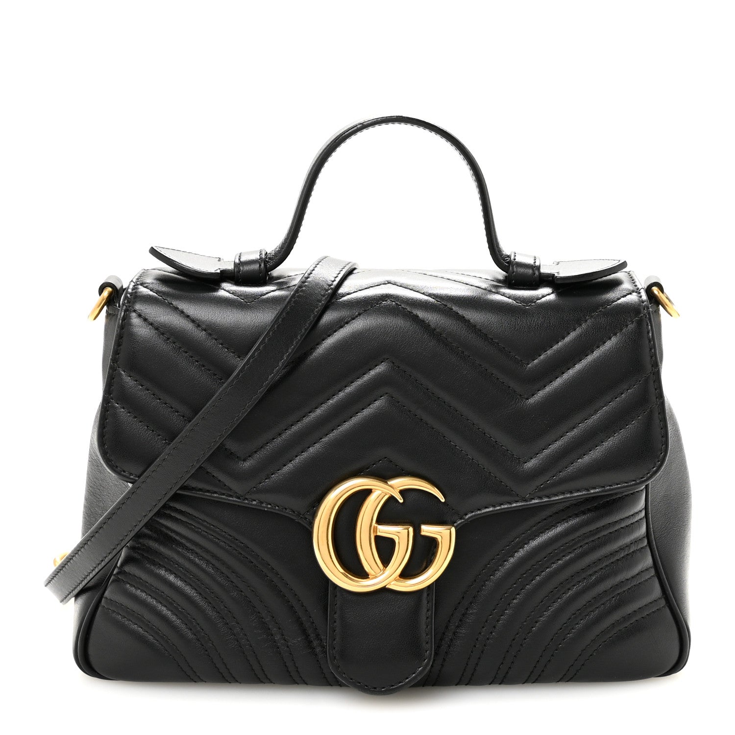 Gucci Calfskin Matelasse Small GG Marmont Top Handle Shoulder Bag Black 1 of 10