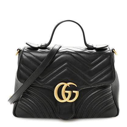 Gucci Calfskin Matelasse Small GG Marmont Top Handle Shoulder Bag Black 1 of 10