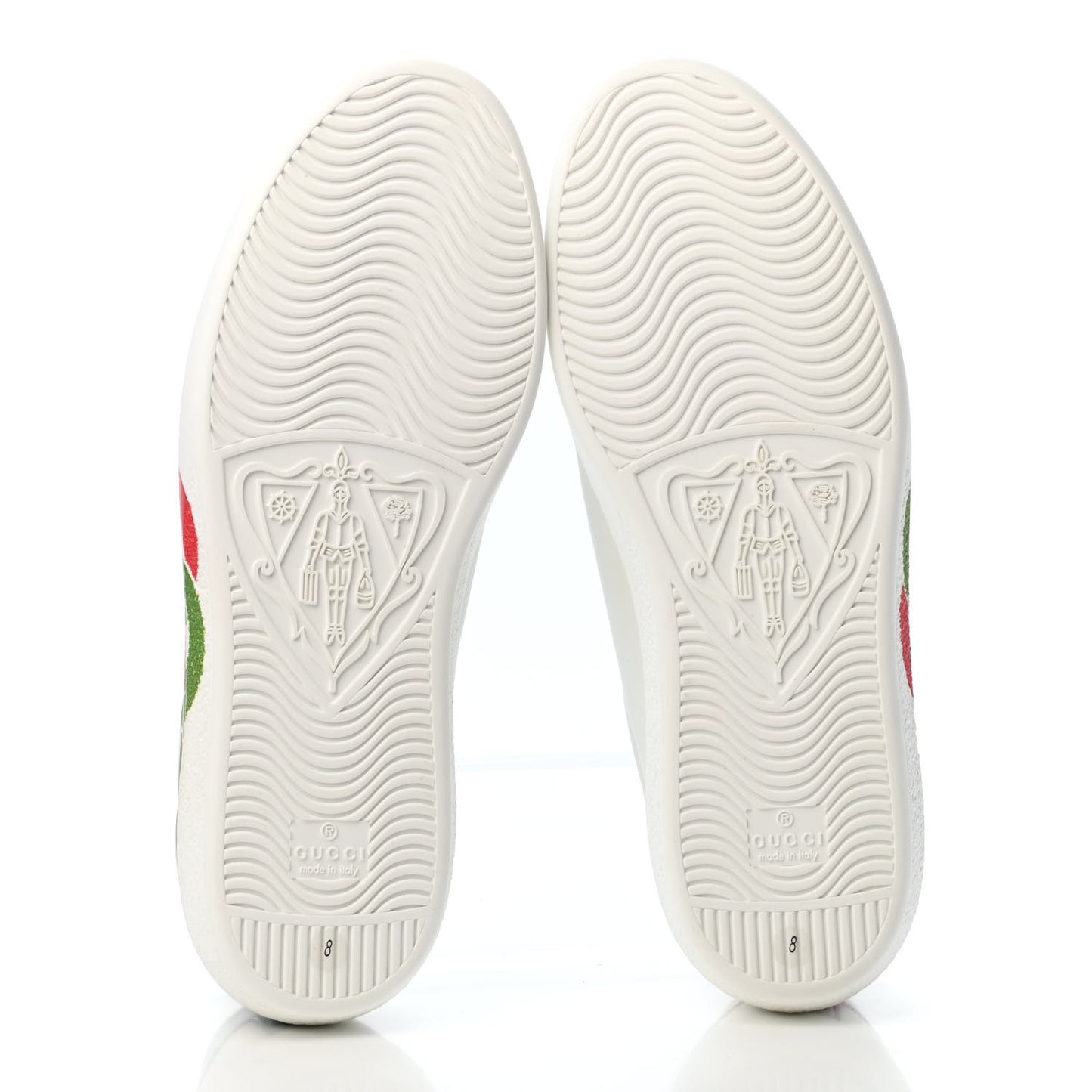 Calfskin Interlocking G Mens New Ace Sneakers 8 White Red Flame Green