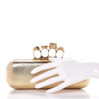 Alexander McQueen Metallic Lambskin Skull Knuckle Box Clutch Gold 2 of 9