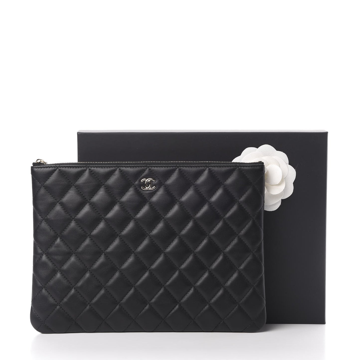 Lambskin Quilted Medium Cosmetic Case Black