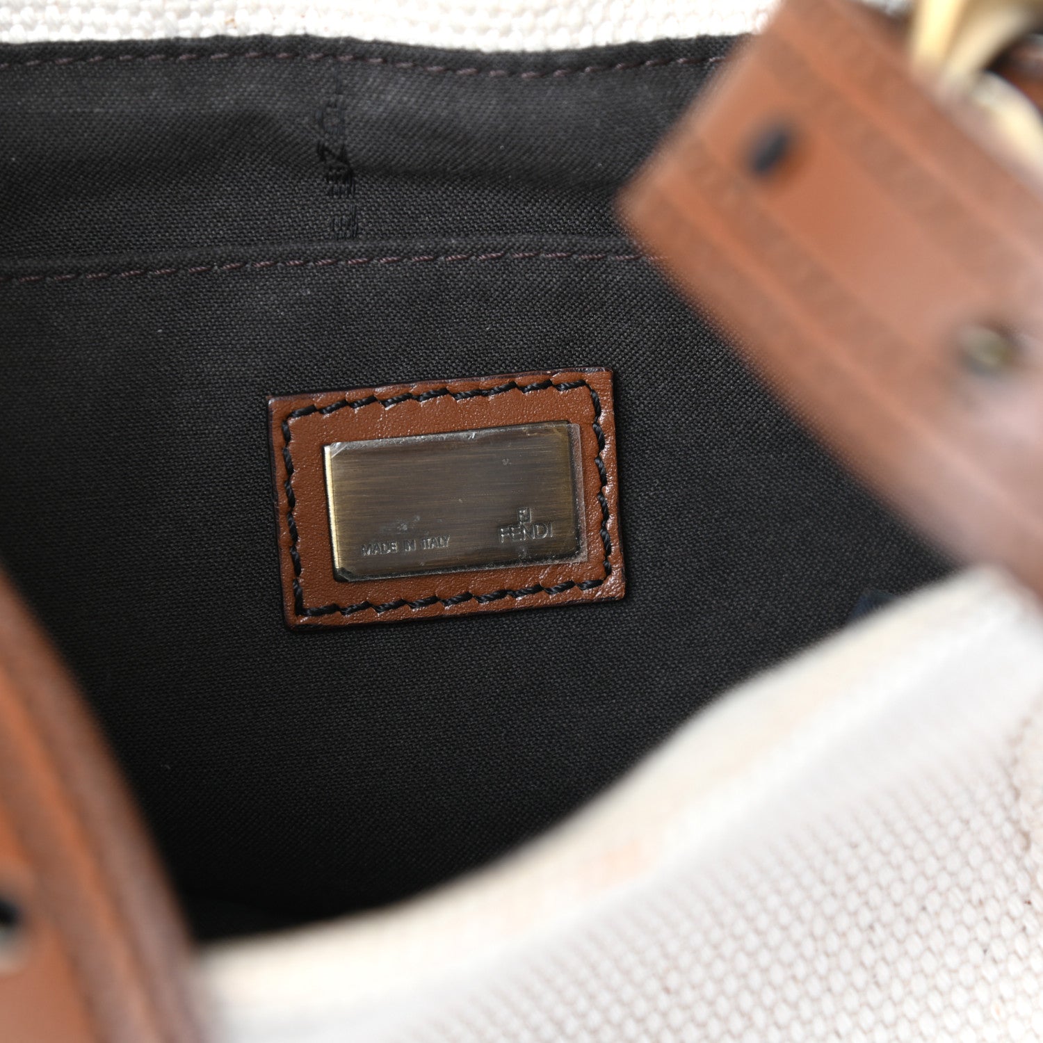 Fendi Canvas Calfskin B Flap Bag Beige Tan 6 of 11
