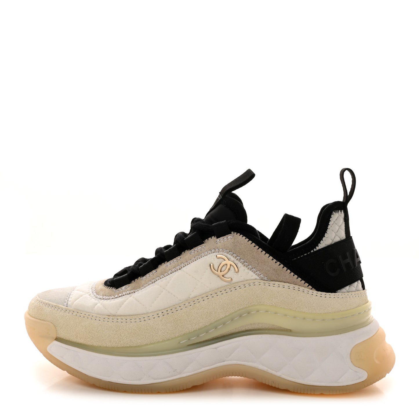 Fabric Suede Calfskin CC Sneakers 35 White Ivory