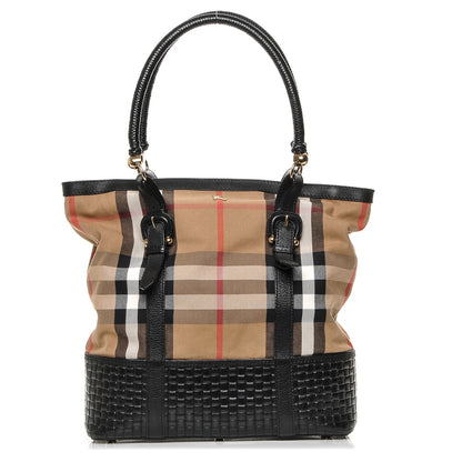 Burberry Canvas House Check Woven Tote Black 1 of 7
