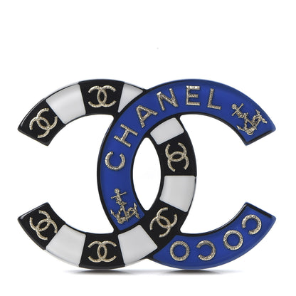 Chanel Resin Metal CC Brooch Blue Black 1 of 4