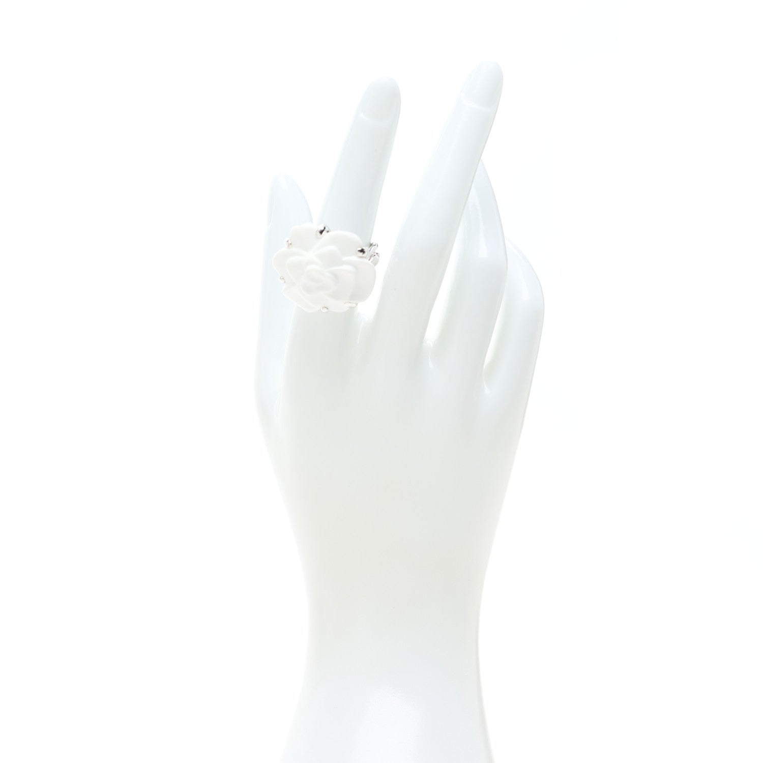 Chanel 18K White Gold White Ceramic Camelia Ring 54 7 2 of 5