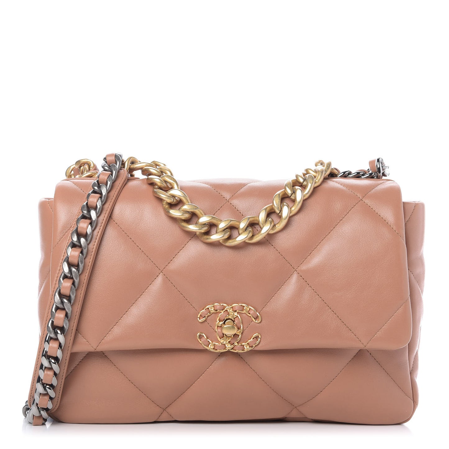Lambskin Quilted Large 19 Flap Brown