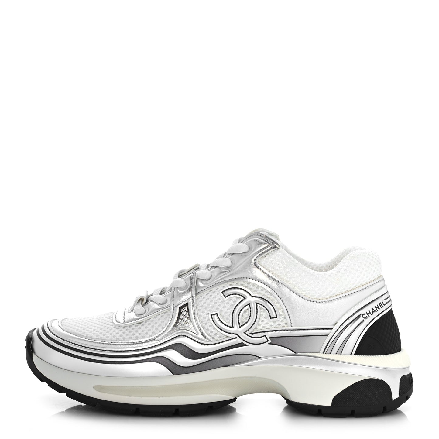 Fabric Laminated Calfskin Stretch CC Sneakers 37 White Silver
