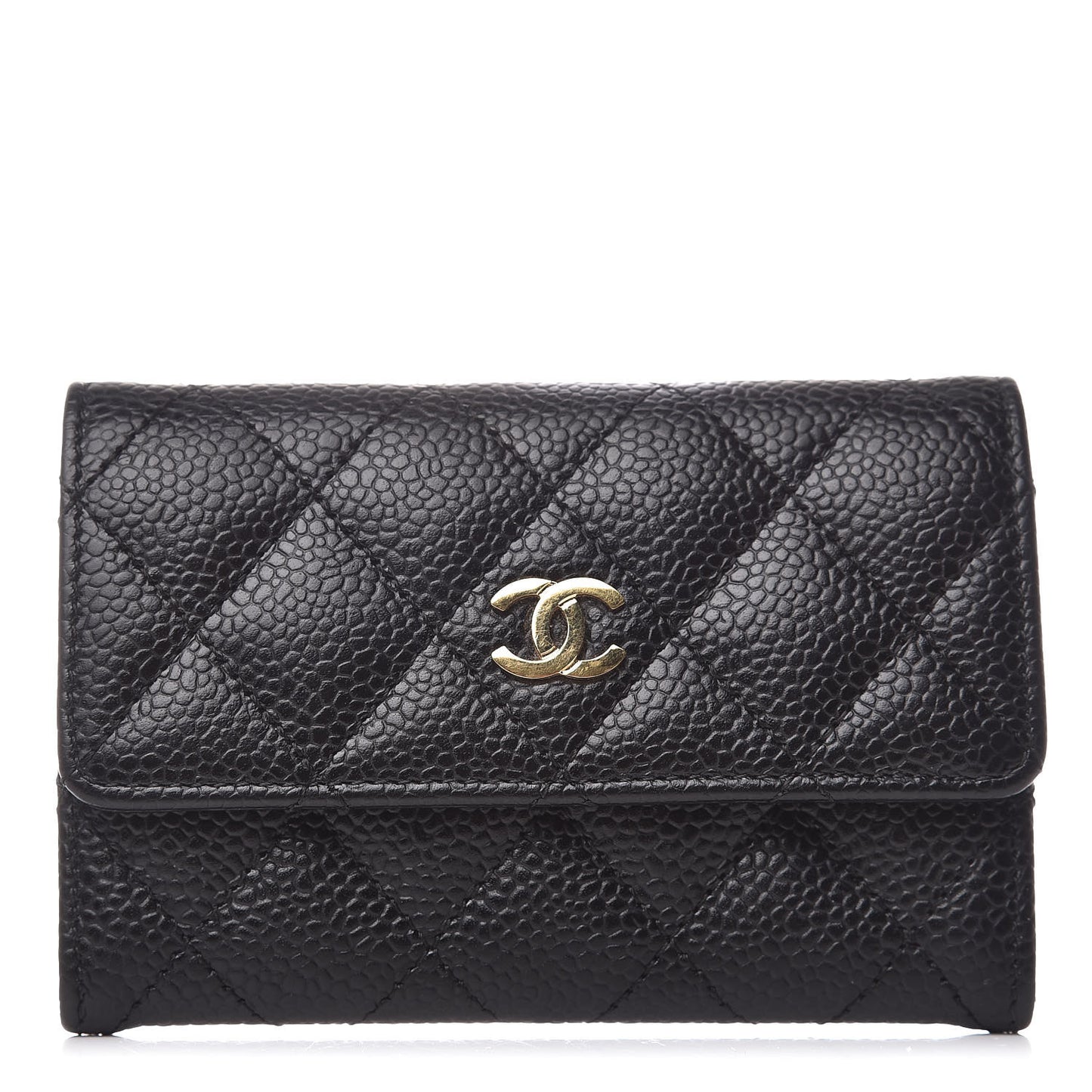Caviar Quilted Flap Card Holder Black