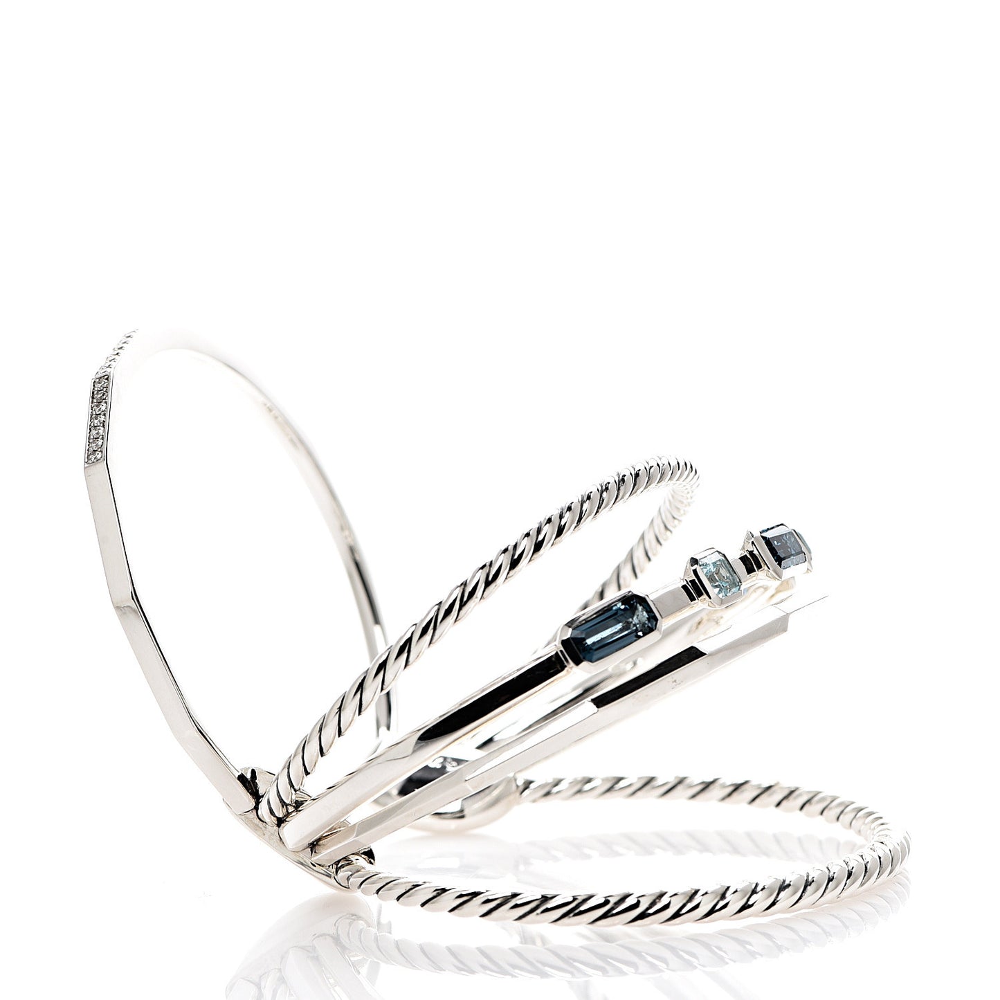 Sterling Silver Diamond Hampton Blue Topaz 16.5mm Stax Color Cuff Bracelet