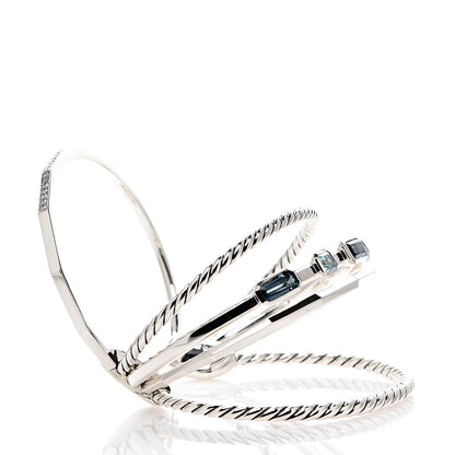 David Yurman Sterling Silver Diamond Hampton Blue Topaz 16.5mm Stax Color Cuff Bracelet 4 of 4