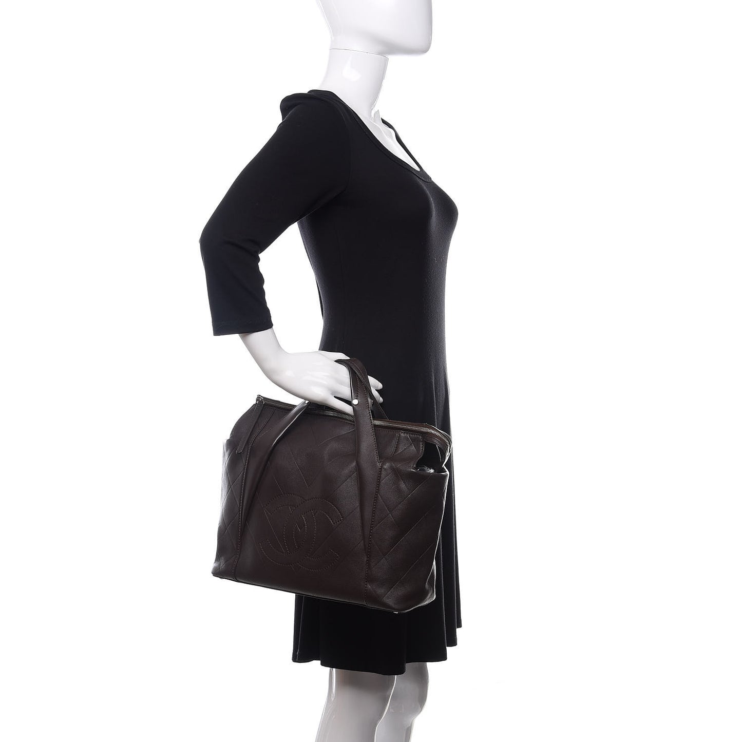Calfskin CC Chevron All Day Long Tote Brown