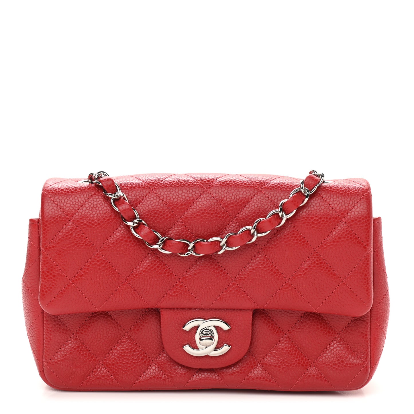 Caviar Quilted Mini Rectangular Flap Red
