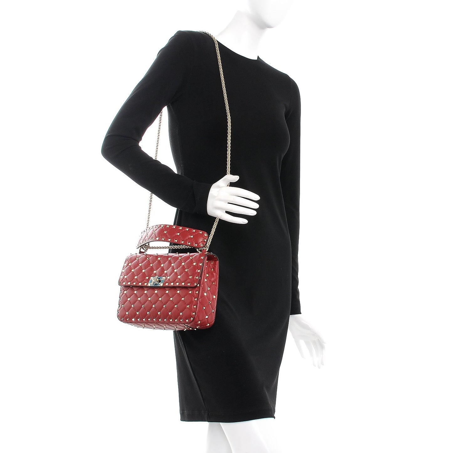 Nappa Medium Rockstud Spike Shoulder Bag Rosso Valentino