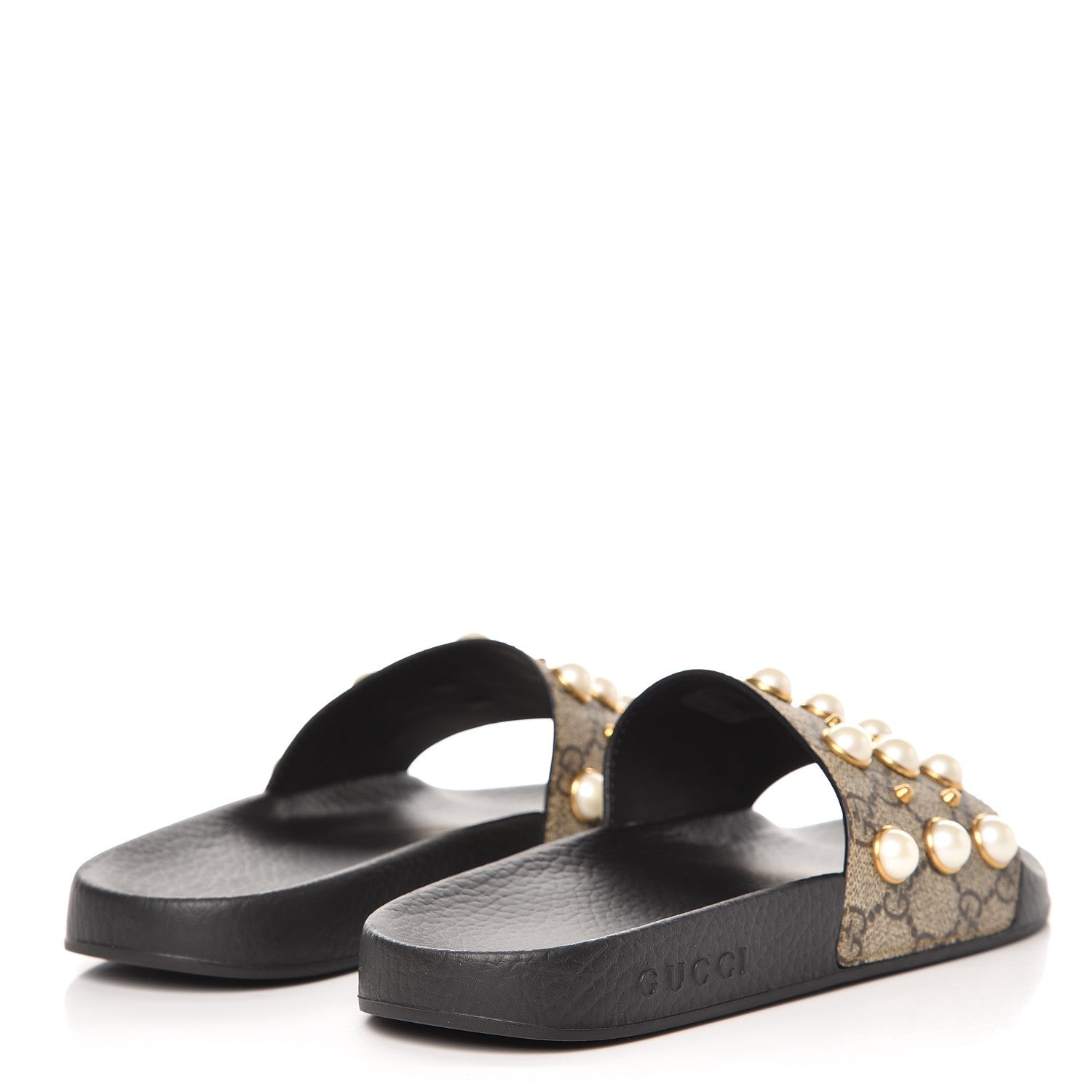 Gucci GG Supreme Monogram Slide Pearls Sandals 39 Beige 4 of 9