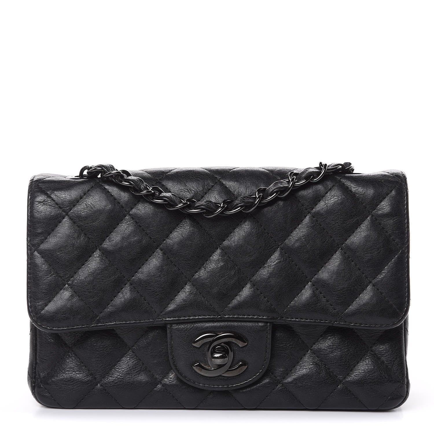 Chanel Crumpled Calfskin Quilted Mini Rectangular Flap So Black 1 of 15