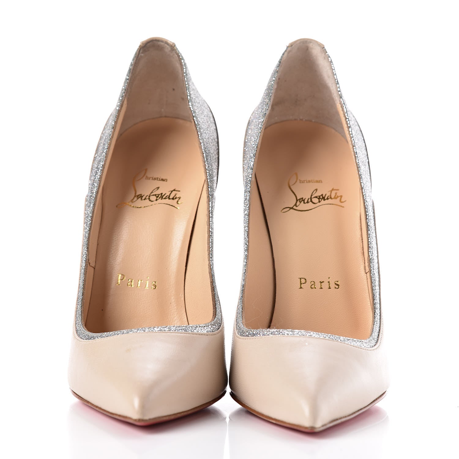 Christian Louboutin Nappa Glitter Mini Jazz Calf Tucsy 120 Pumps 36 Nude Silver 2 of 12