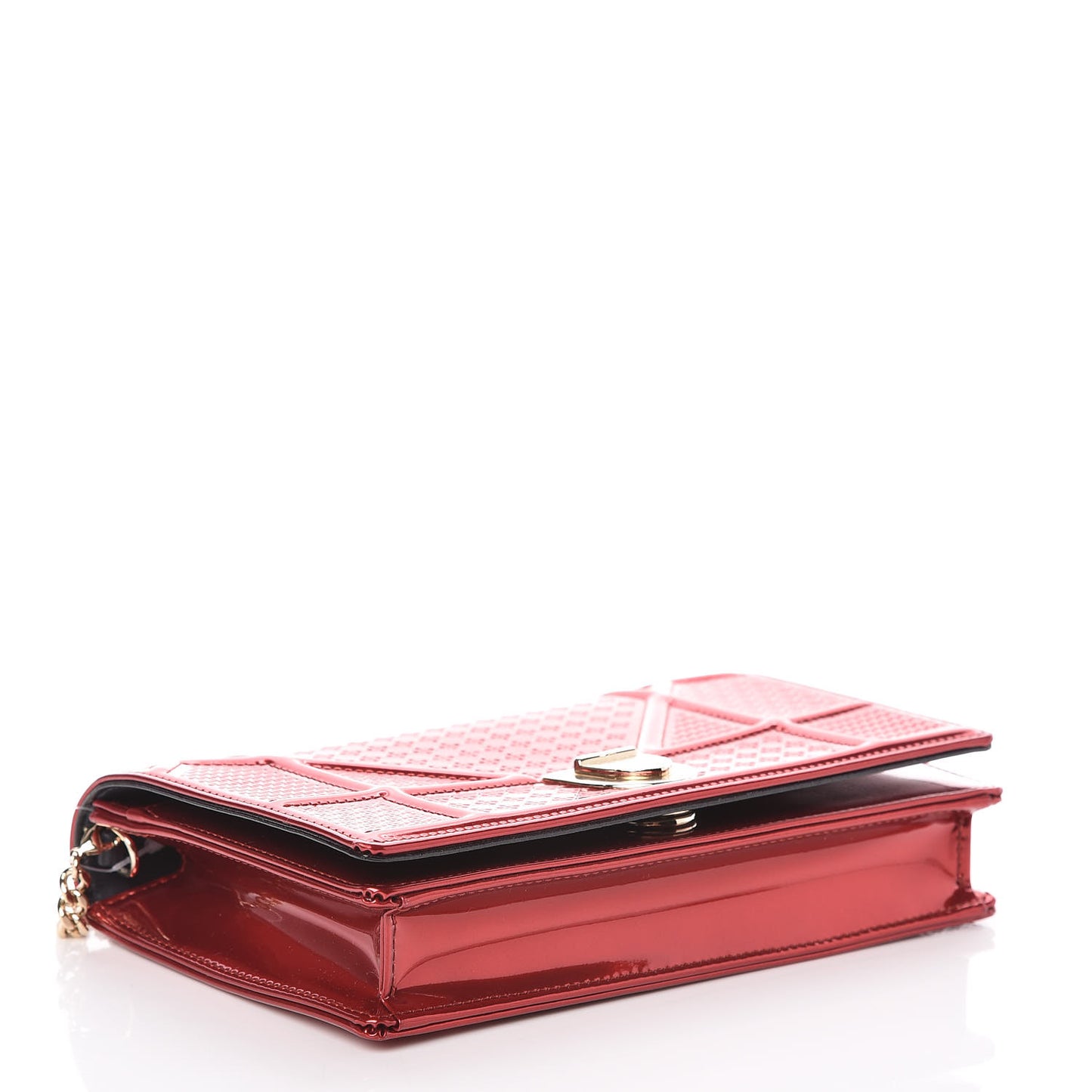 Metallic Patent Micro-Cannage Diorama Wallet on Chain Pouch Red
