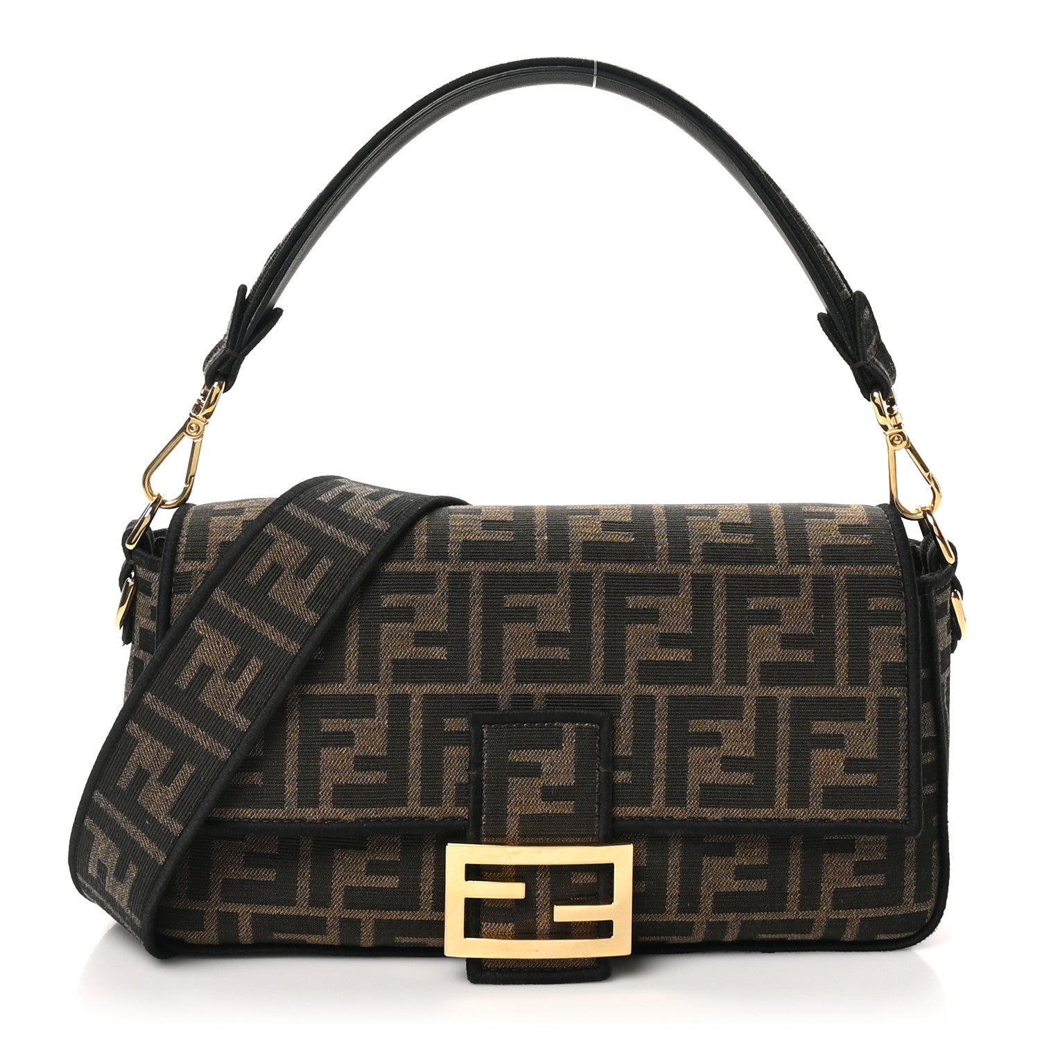 Fendi Fabric Jacquard FF 1974 Medium Baguette Tobacco Moro Black 1 of 11